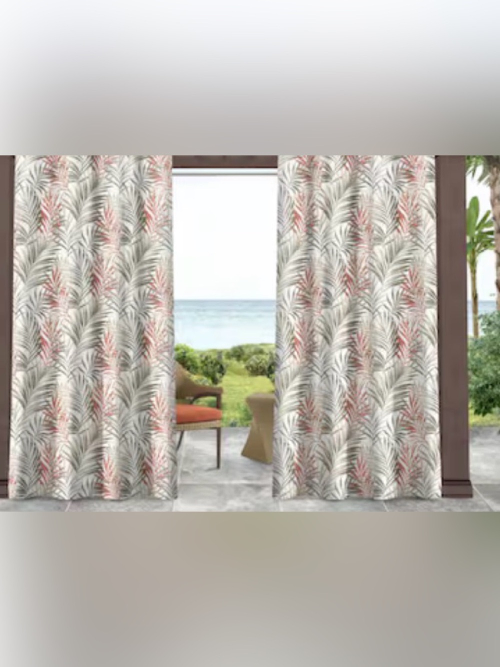 Tommy Bahama Palm Leaf Curtains in Green/Coral 54x108